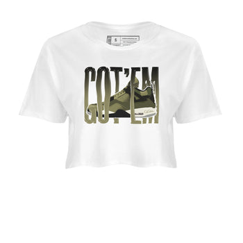 Air Jordan 4 Medium Olive shirt to match jordans Wiggling Gotem sneaker tees AJ4Medium Olive SNRT Sneaker Release Tees White 2 Crop T-Shirt