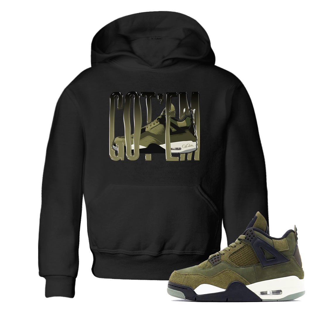 Air Jordan 4 Medium Olive shirt to match jordans Wiggling Gotem sneaker tees AJ4Medium Olive SNRT Sneaker Release Tees Baby Toddler Black 1 T-Shirt