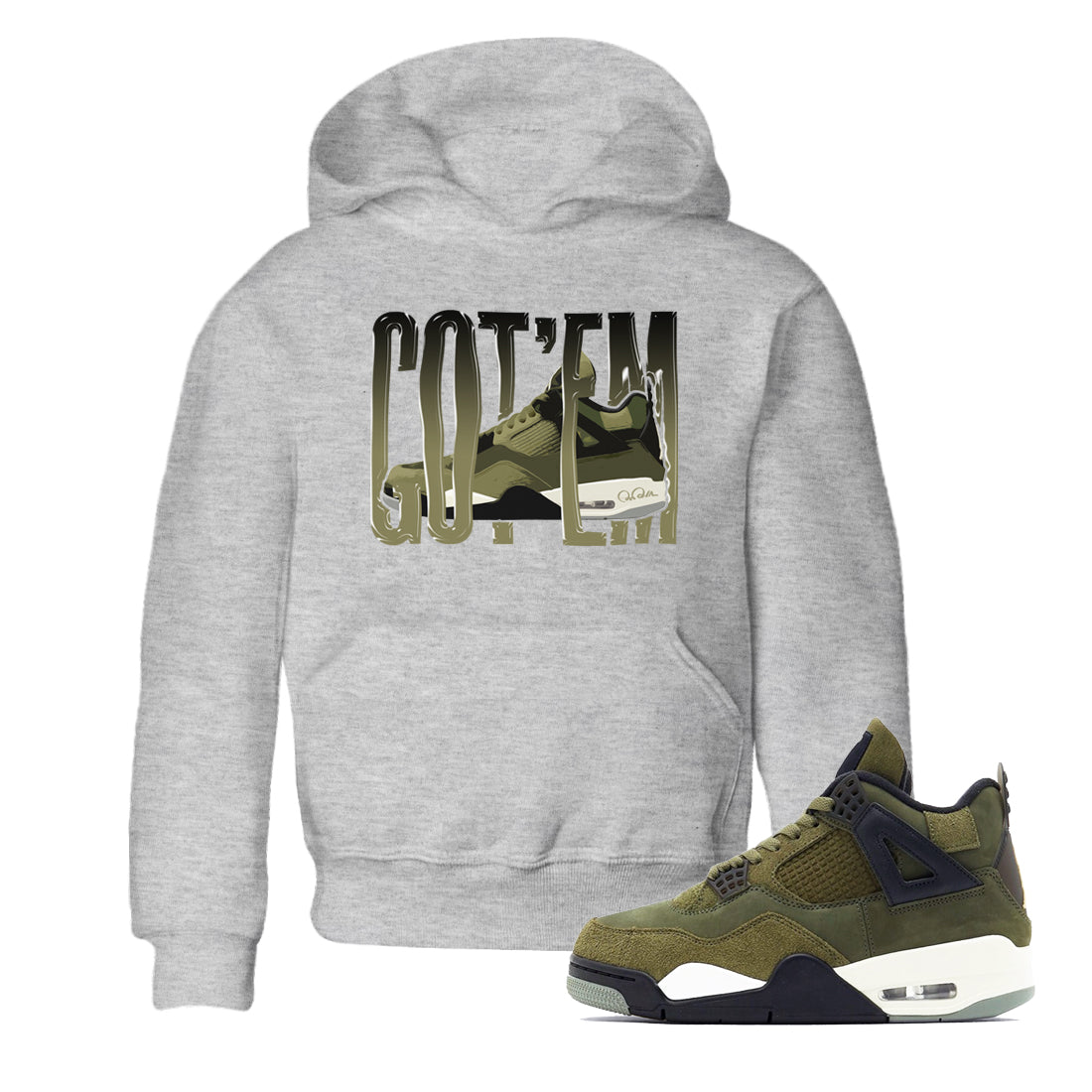 Air Jordan 4 Medium Olive shirt to match jordans Wiggling Gotem sneaker tees AJ4Medium Olive SNRT Sneaker Release Tees Baby Toddler Heather Grey 1 T-Shirt
