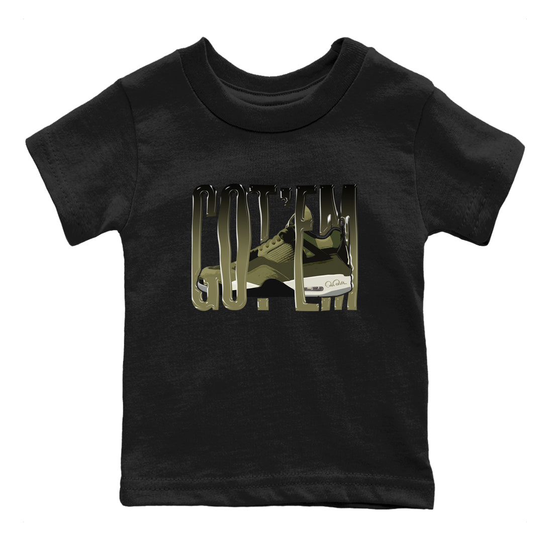 Air Jordan 4 Medium Olive shirt to match jordans Wiggling Gotem sneaker tees AJ4Medium Olive SNRT Sneaker Release Tees Baby Toddler Black 2 T-Shirt