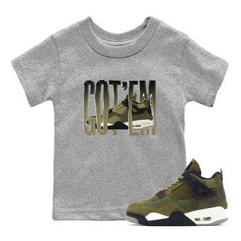Air Jordan 4 Medium Olive shirt to match jordans Wiggling Gotem sneaker tees AJ4Medium Olive SNRT Sneaker Release Tees Baby Toddler Heather Grey 1 T-Shirt