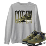 Air Jordan 4 Medium Olive shirt to match jordans Wiggling Gotem sneaker tees AJ4Medium Olive SNRT Sneaker Release Tees Unisex Heather Grey 1 T-Shirt