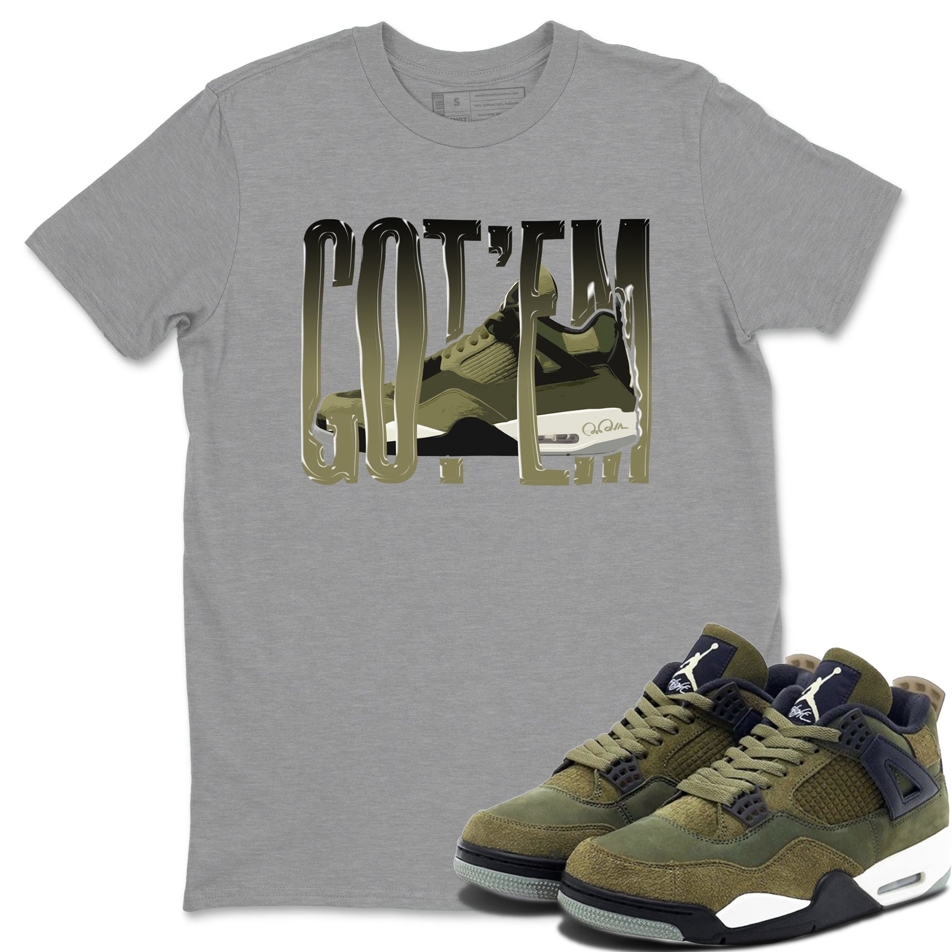 Air Jordan 4 Medium Olive shirt to match jordans Wiggling Gotem sneaker tees AJ4Medium Olive SNRT Sneaker Release Tees Unisex Heather Grey 1 T-Shirt