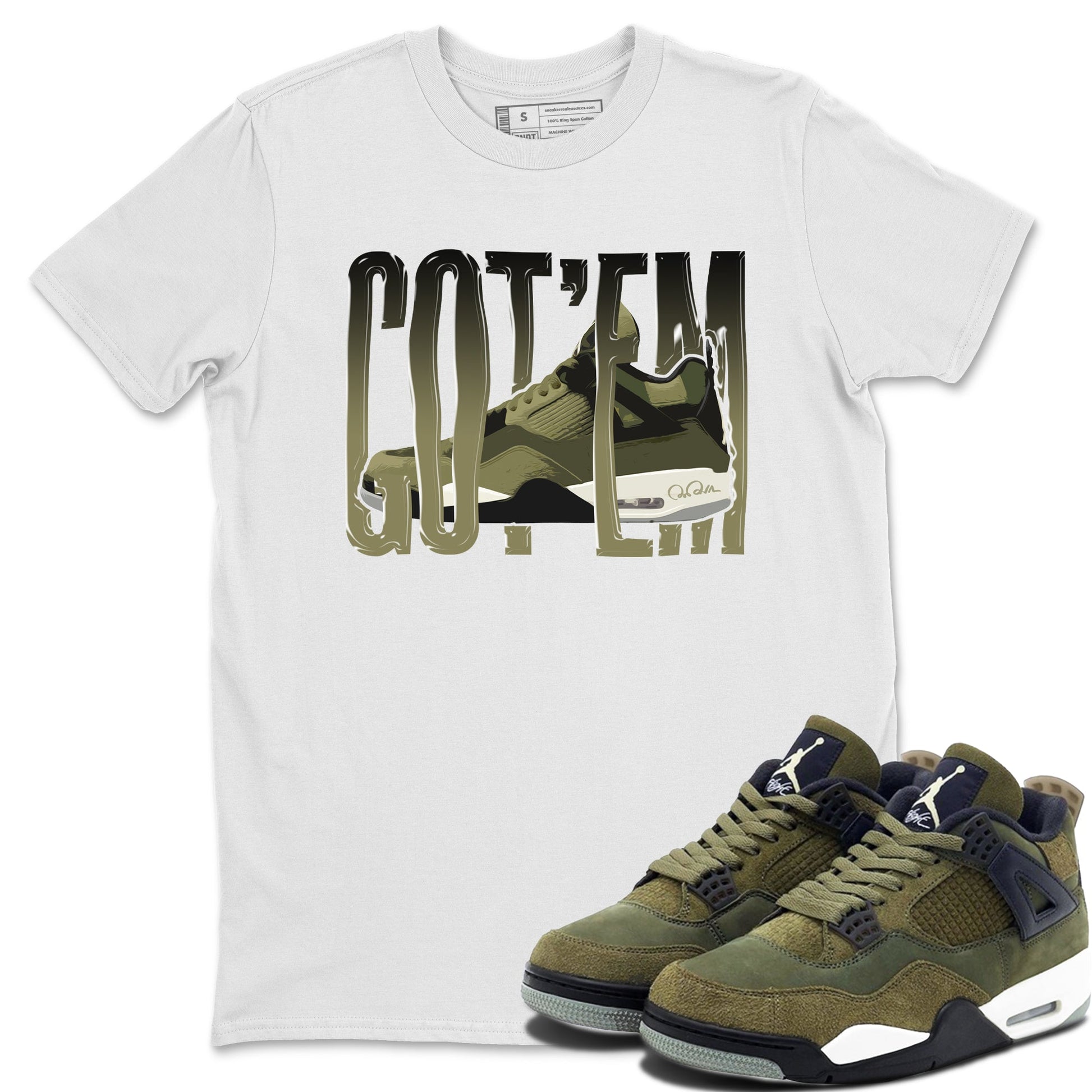 Air Jordan 4 Medium Olive shirt to match jordans Wiggling Gotem sneaker tees AJ4Medium Olive SNRT Sneaker Release Tees Unisex White 1 T-Shirt