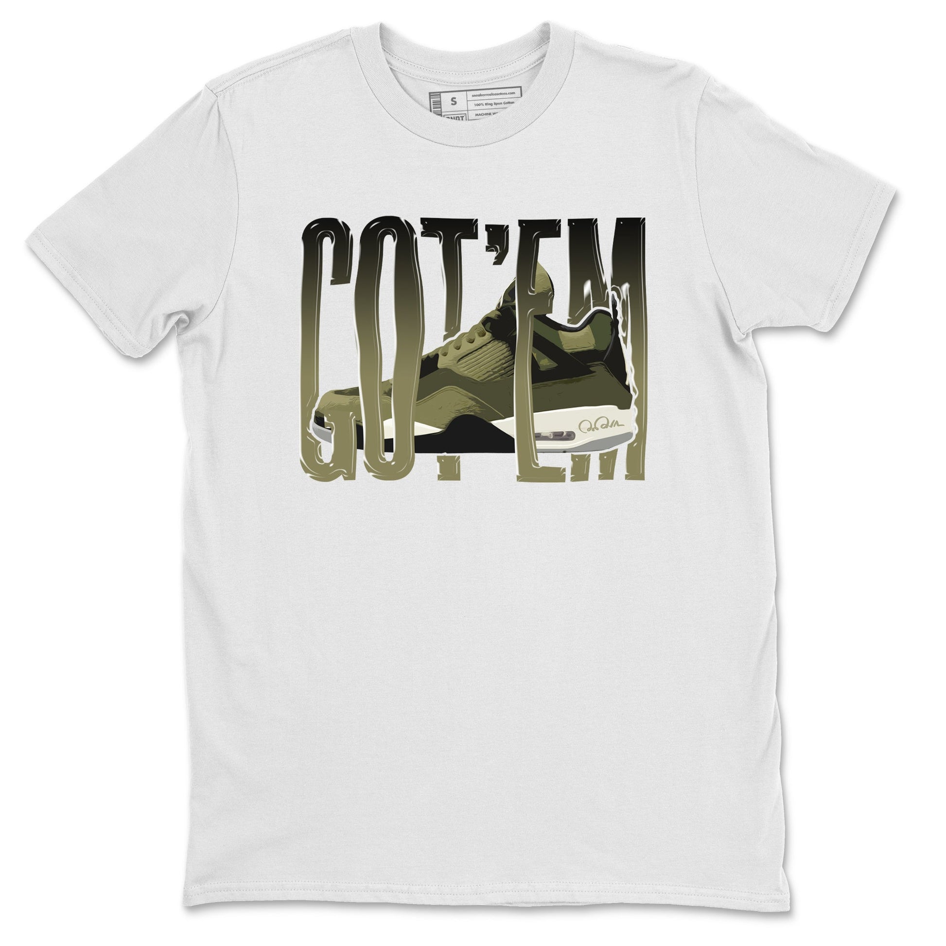 Air Jordan 4 Medium Olive shirt to match jordans Wiggling Gotem sneaker tees AJ4Medium Olive SNRT Sneaker Release Tees Unisex White 2 T-Shirt