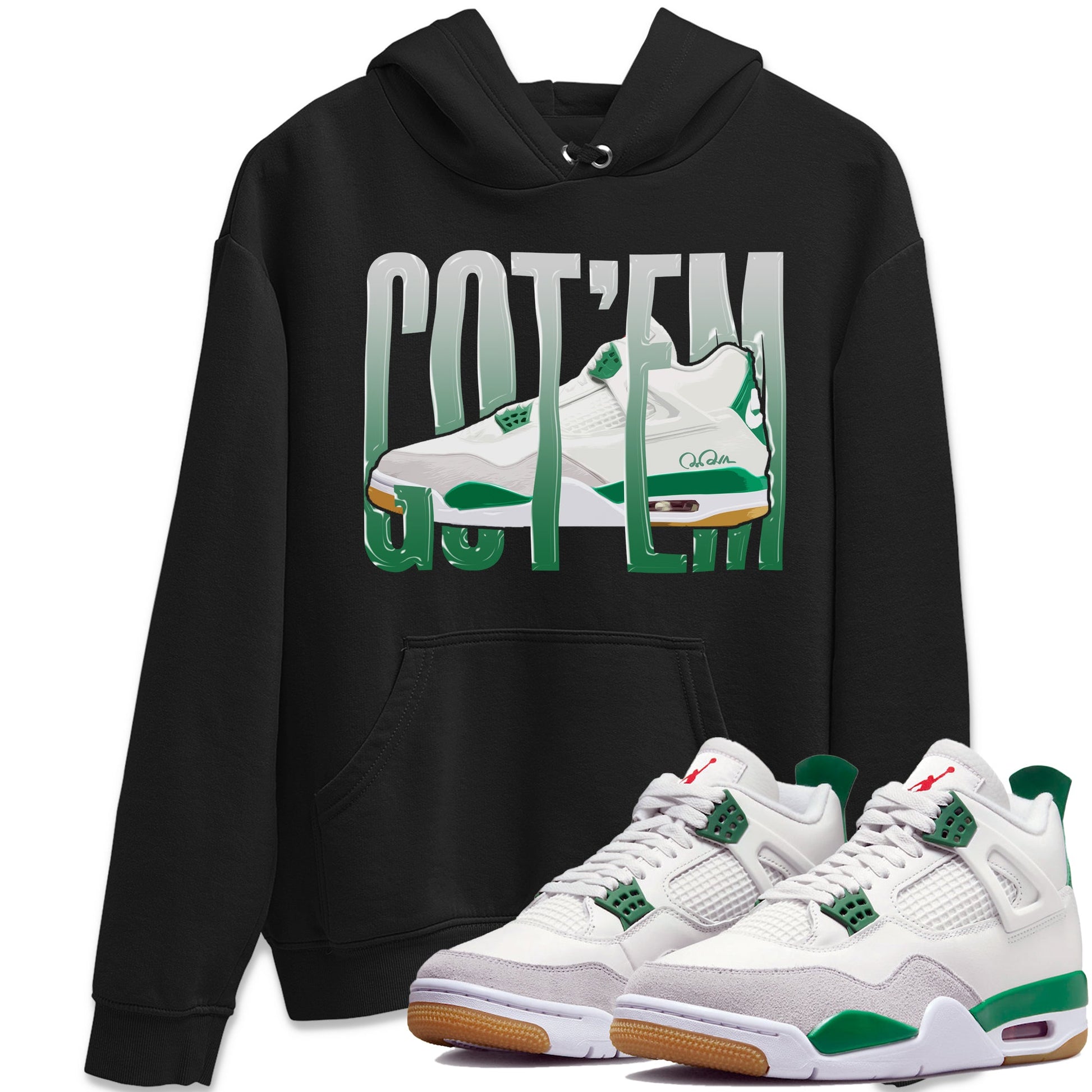 Air Jordan 4 Pine Green Sneaker Match Tees Wiggling Gotem Sneaker Tees AJ4 Pine Green Sneaker Release Tees Unisex Shirts Black 1