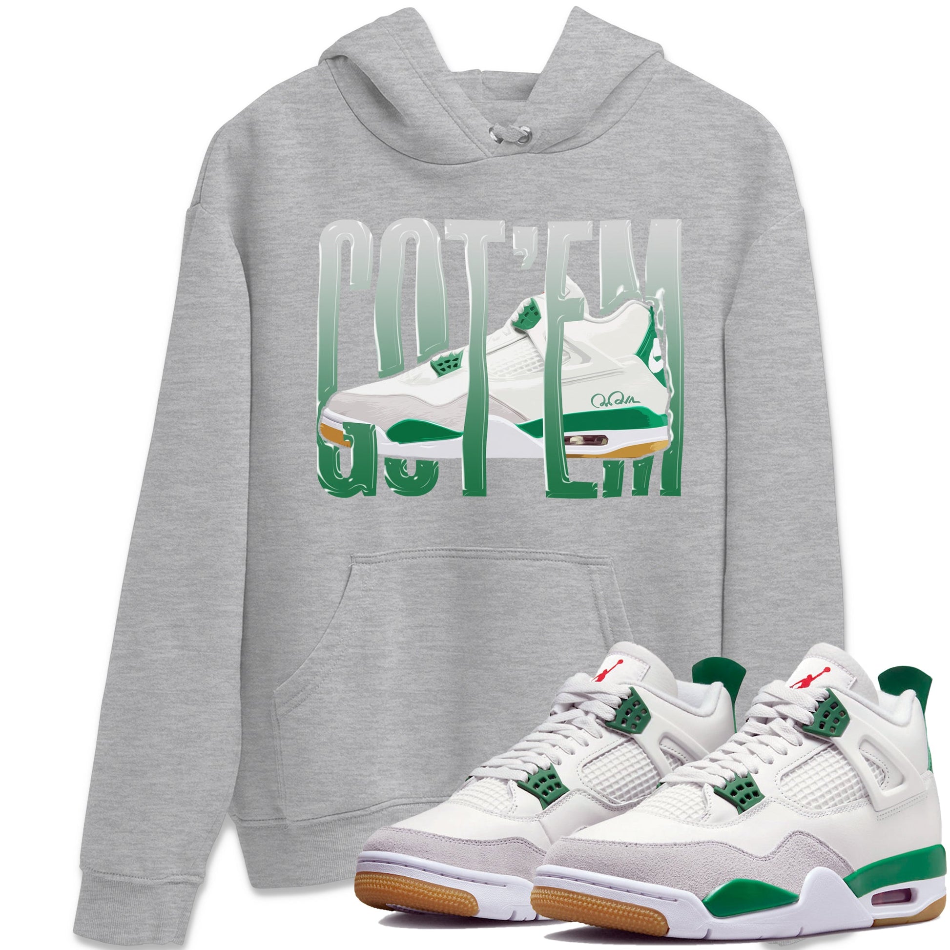 Air Jordan 4 Pine Green Sneaker Match Tees Wiggling Gotem Sneaker Tees AJ4 Pine Green Sneaker Release Tees Unisex Shirts Heather Grey 1