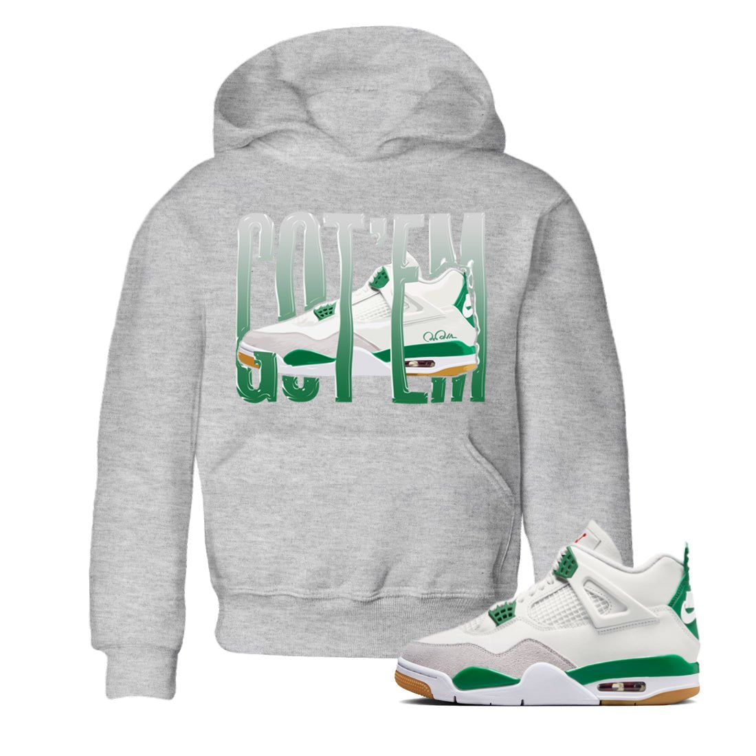 Jordan 4 Pine Green SB Sneaker Match Tees Wiggling Gotem Sneaker Tees AJ4 Pine Green SB Sneaker Tees Sneaker Release Shirts Kids Shirts Heather Grey 1