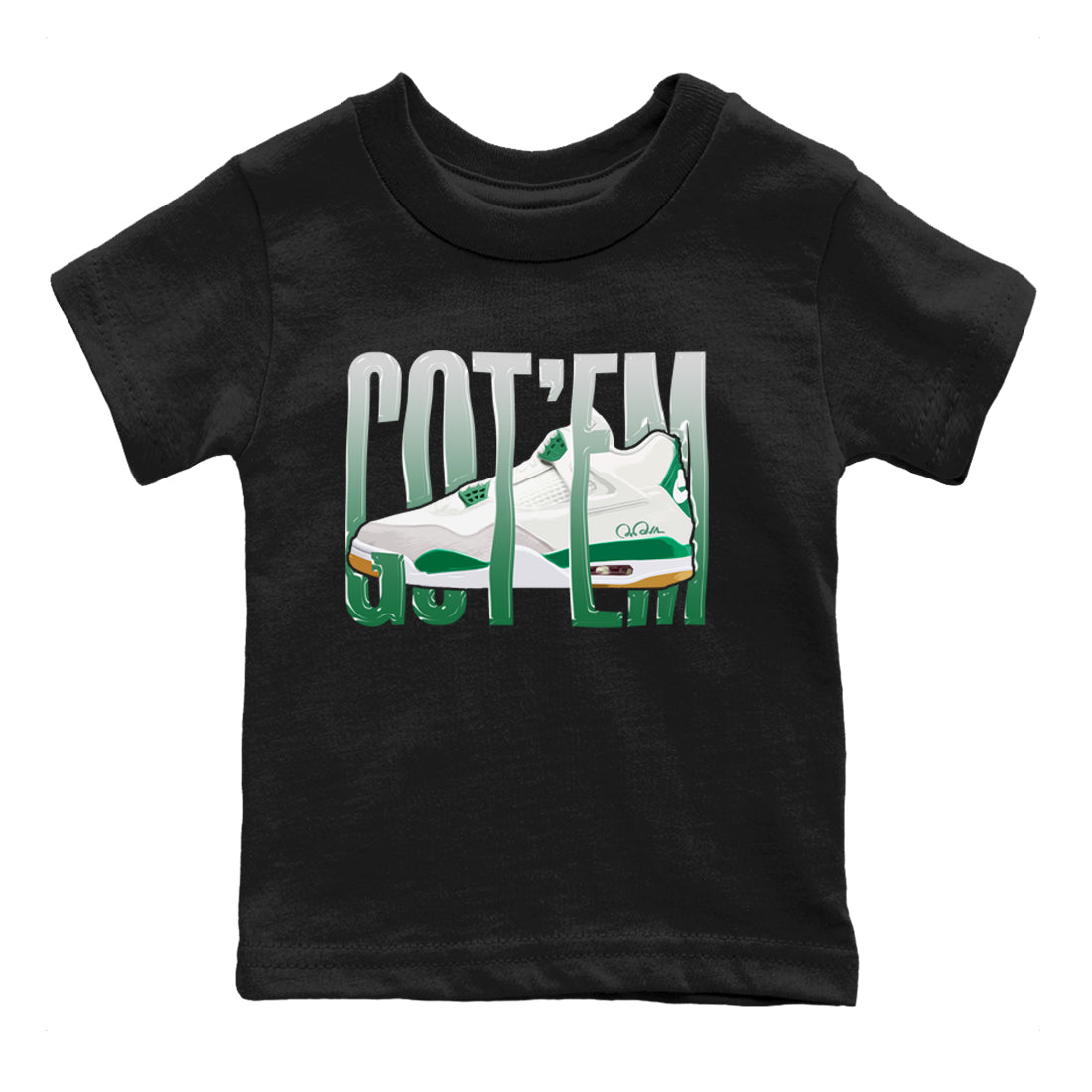 Air Jordan 4 Pine Green Sneaker Match Tees Wiggling Gotem Sneaker Tees AJ4 Pine Green Sneaker Release Tees Kids Shirts Black 2