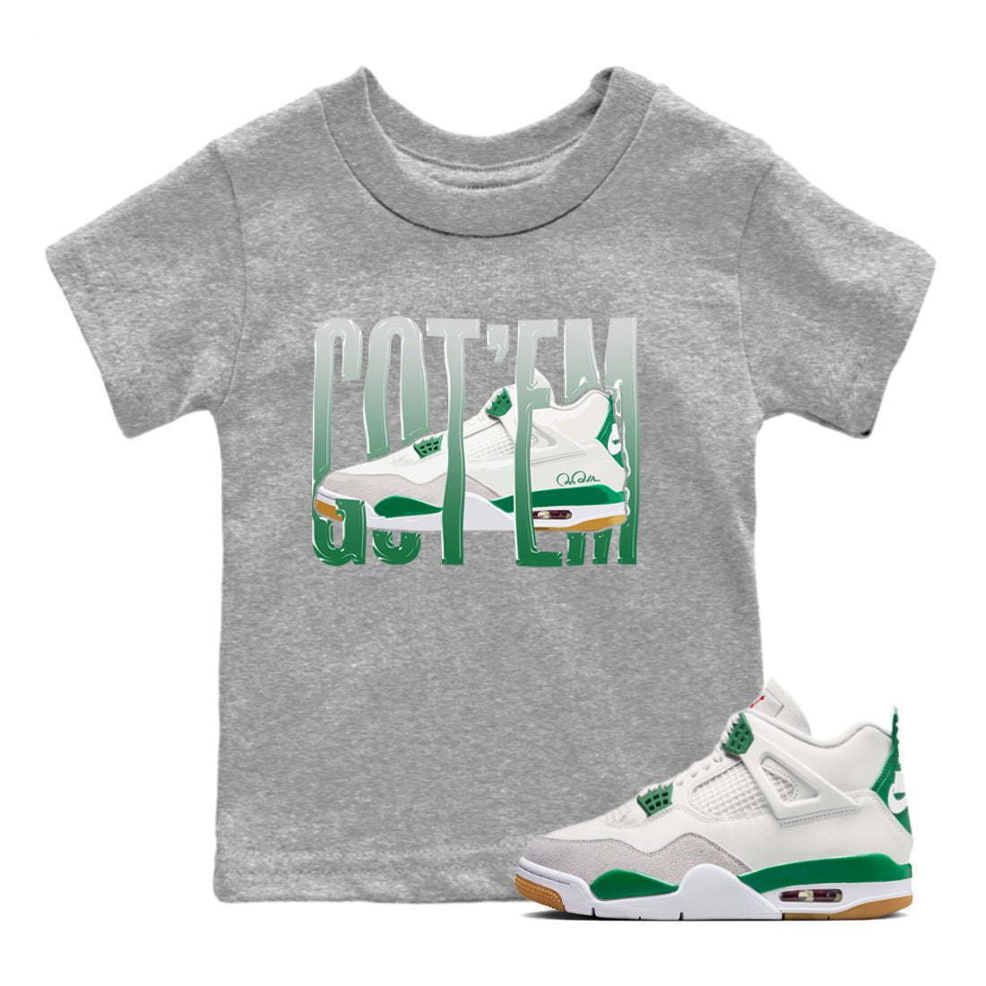 Air Jordan 4 Pine Green Wiggling Gotem Baby and Kids Sneaker Tees AJ4 Pine Green Kids Sneaker Tees Size Chart