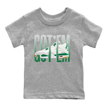 Air Jordan 4 Pine Green Sneaker Match Tees Wiggling Gotem Sneaker Tees AJ4 Pine Green Sneaker Release Tees Kids Shirts Heather Grey 2
