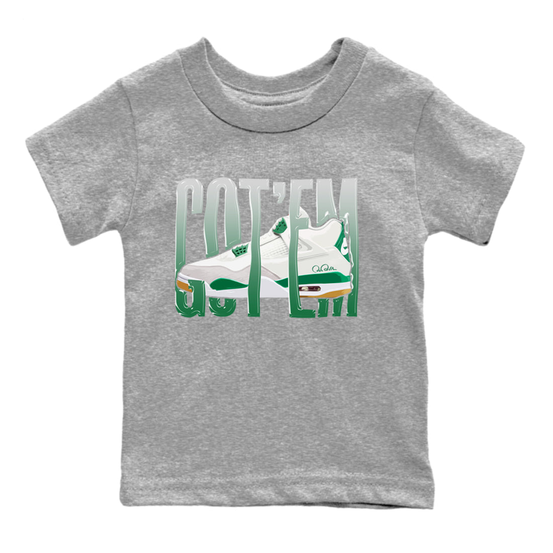 Jordan 4 Pine Green SB Sneaker Match Tees Wiggling Gotem Sneaker Tees AJ4 Pine Green SB Sneaker Tees Sneaker Release Shirts Kids Shirts Heather Grey 2