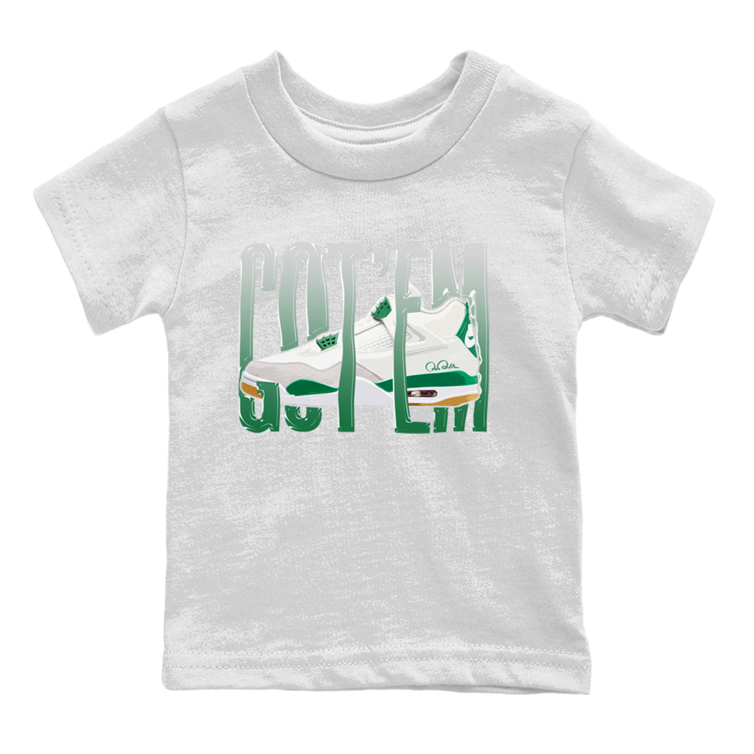 Air Jordan 4 Pine Green Sneaker Match Tees Wiggling Gotem Sneaker Tees AJ4 Pine Green Sneaker Release Tees Kids Shirts White 2