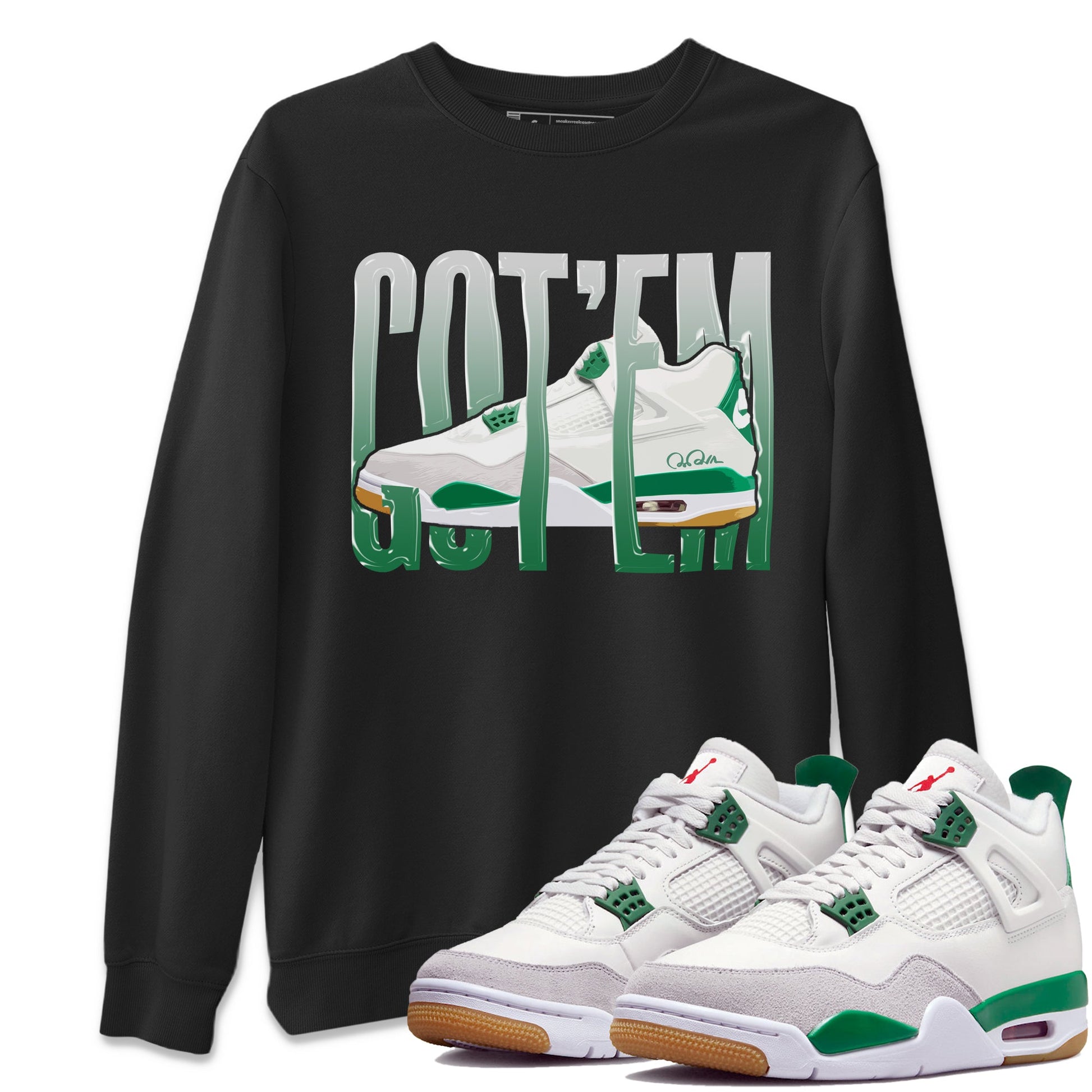 Air Jordan 4 Pine Green Wiggling Gotem Crew Neck Sneaker Tees AJ4 Pine Green Sneaker T-Shirts Washing and Care Tip