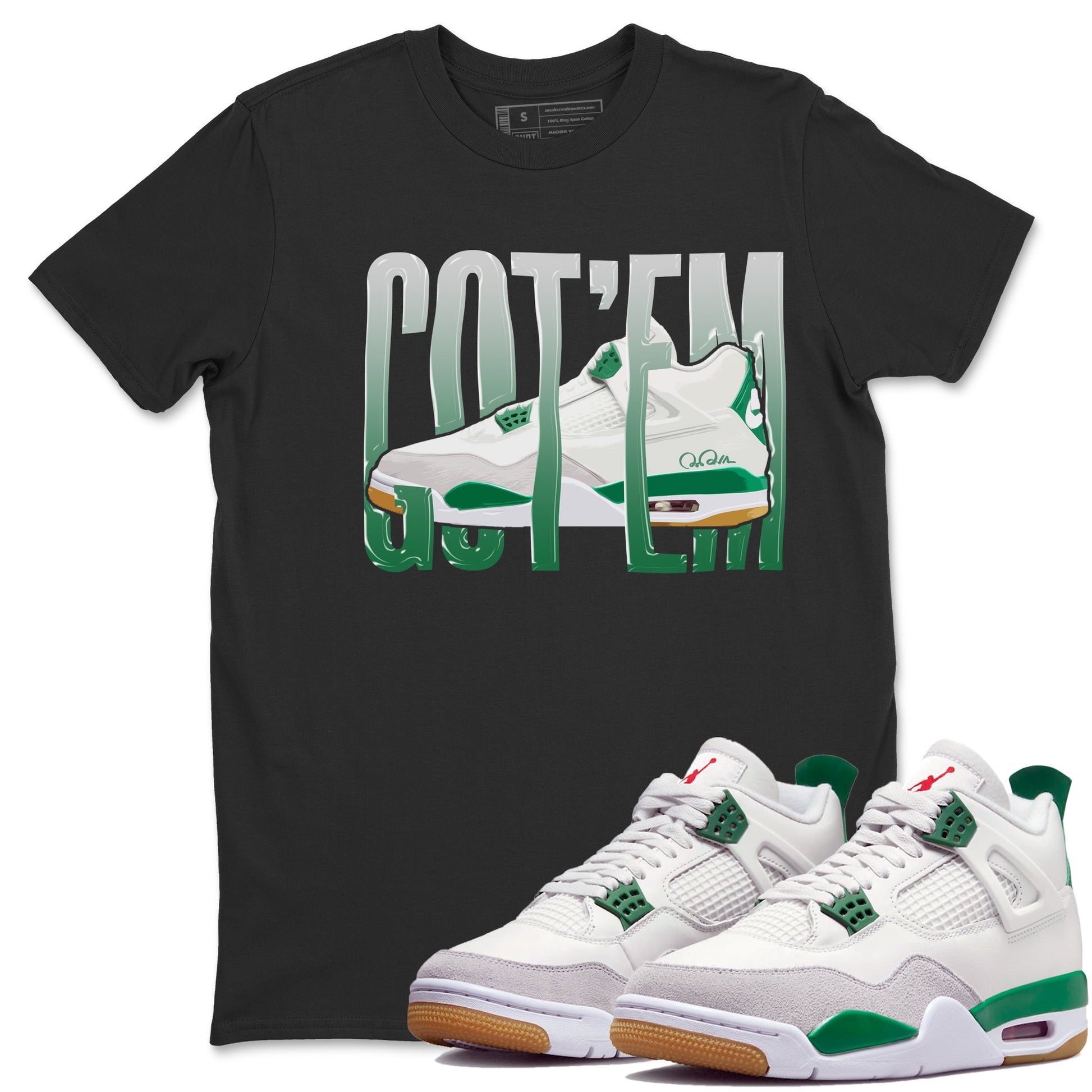 Air Jordan 4 Pine Green Sneaker Match Tees Wiggling Gotem Sneaker Tees AJ4 Pine Green Sneaker Release Tees Unisex Shirts Black 1