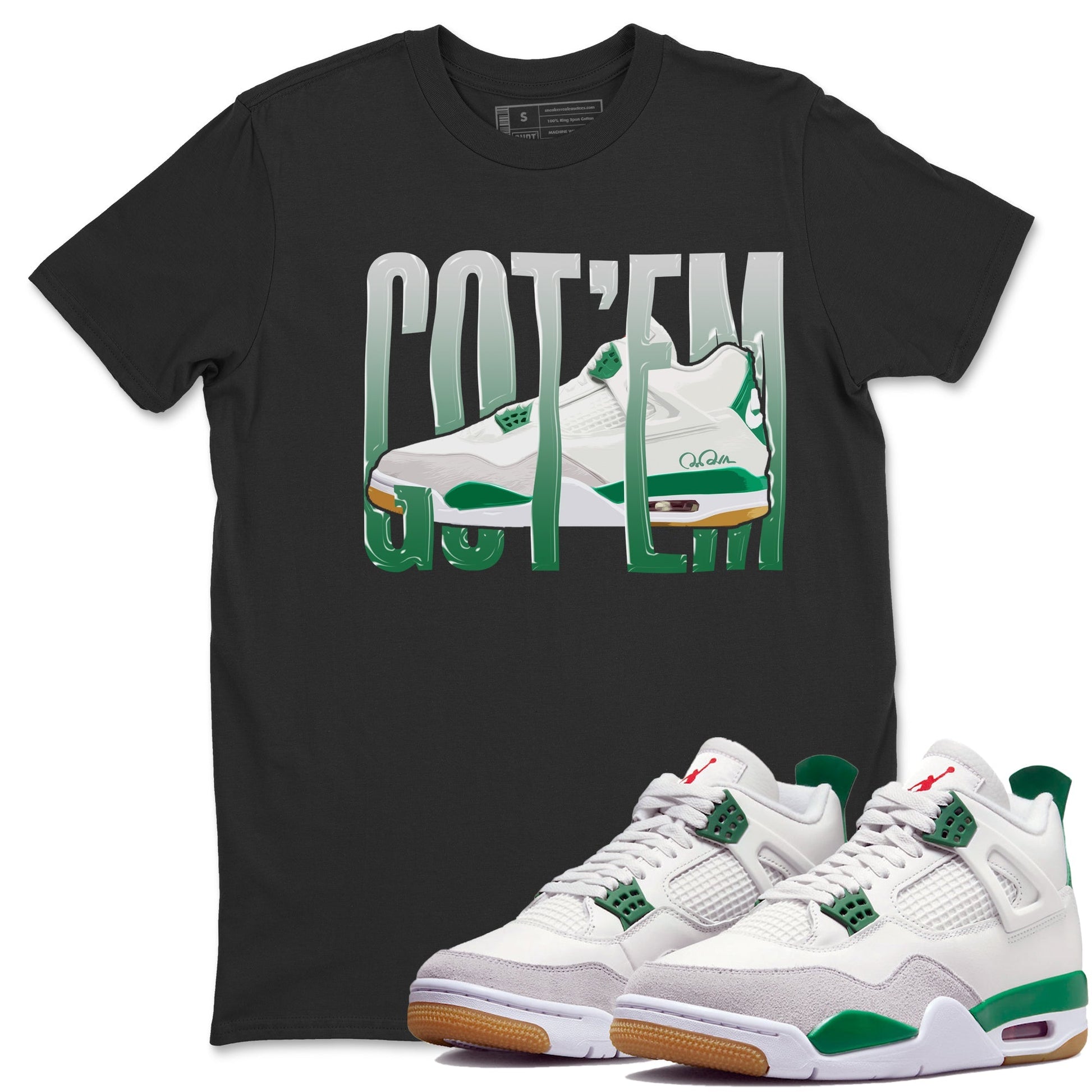 Jordan 4 Pine Green SB Sneaker Match Tees Wiggling Gotem Sneaker Tees AJ4 Pine Green SB Sneaker Tees Sneaker Release Shirts Unisex Shirts Black 1