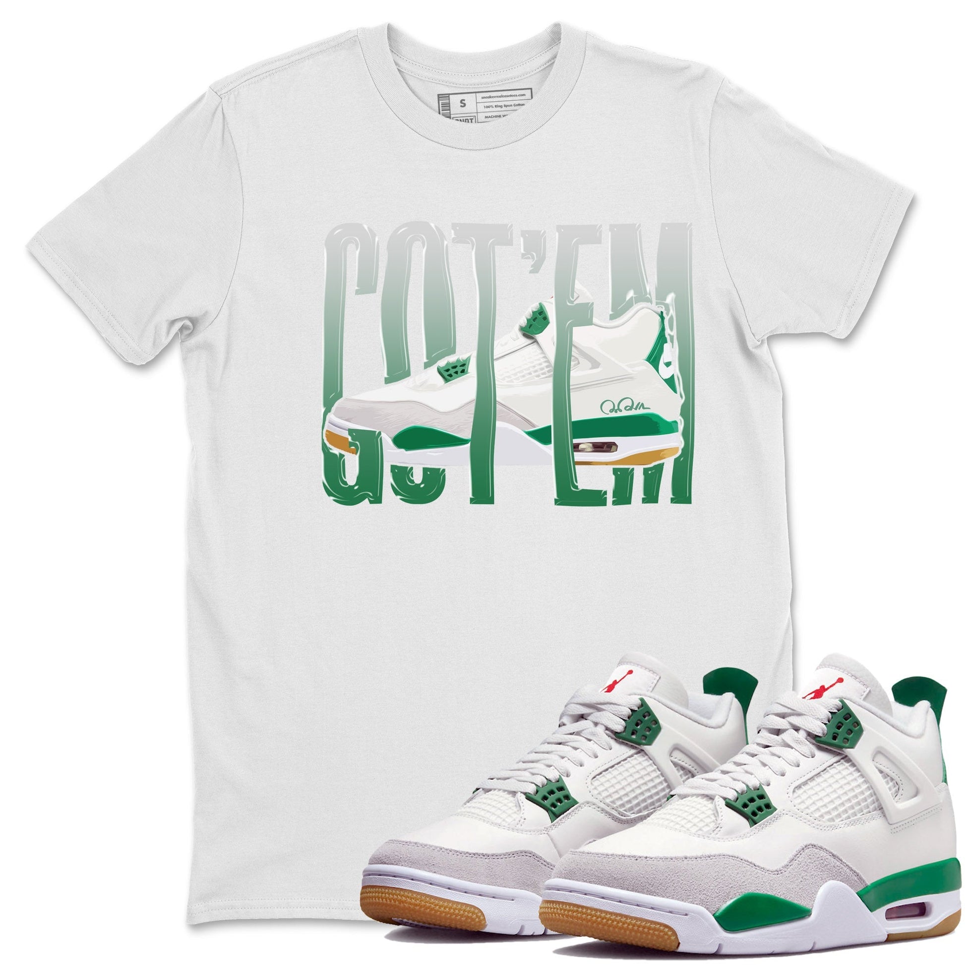 Jordan 4 Pine Green SB Sneaker Match Tees Wiggling Gotem Sneaker Tees AJ4 Pine Green SB Sneaker Tees Sneaker Release Shirts Unisex Shirts White 1