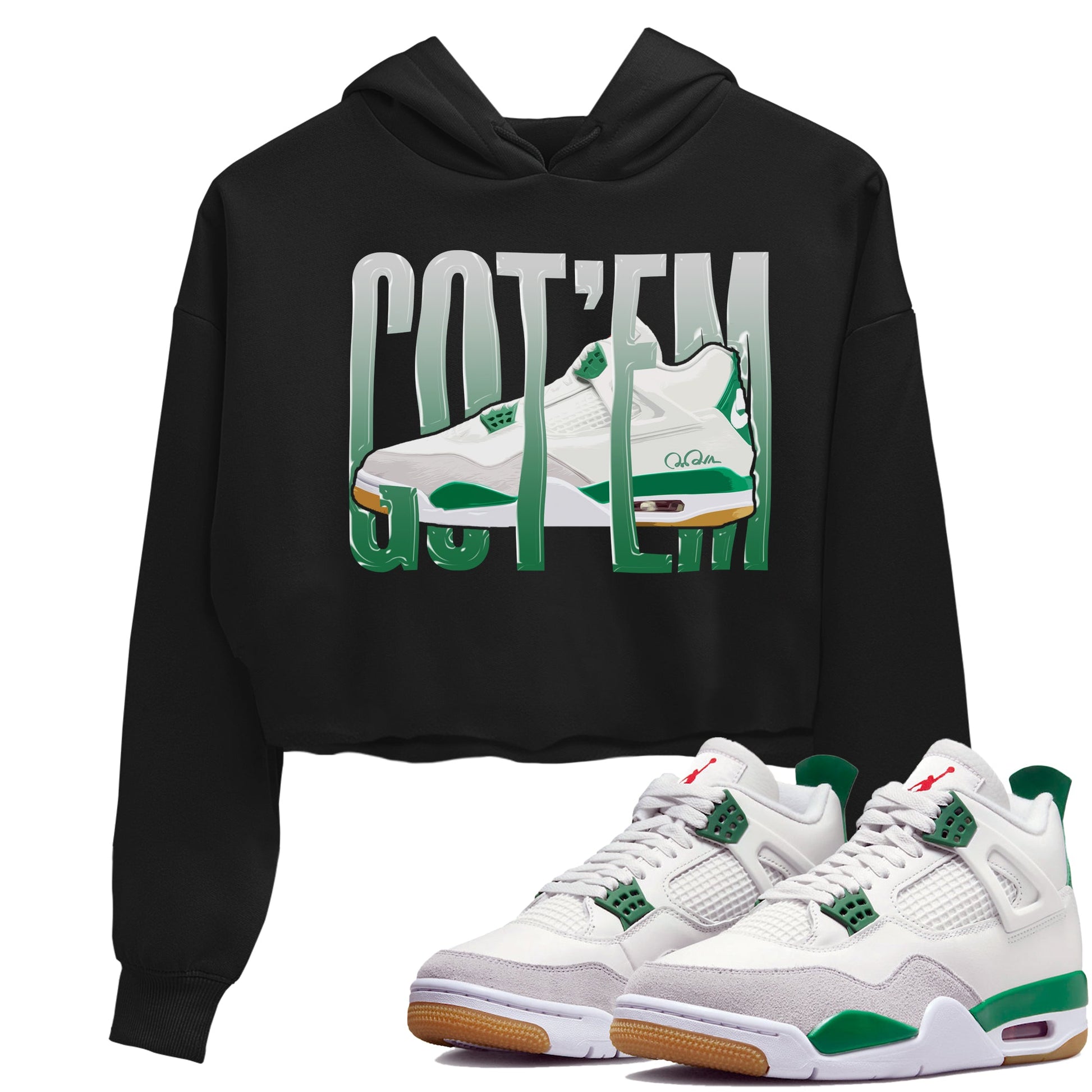 Air Jordan 4 Pine Green Sneaker Match Tees Wiggling Gotem Sneaker Tees AJ4 Pine Green Sneaker Release Tees Women's Shirts Black 1