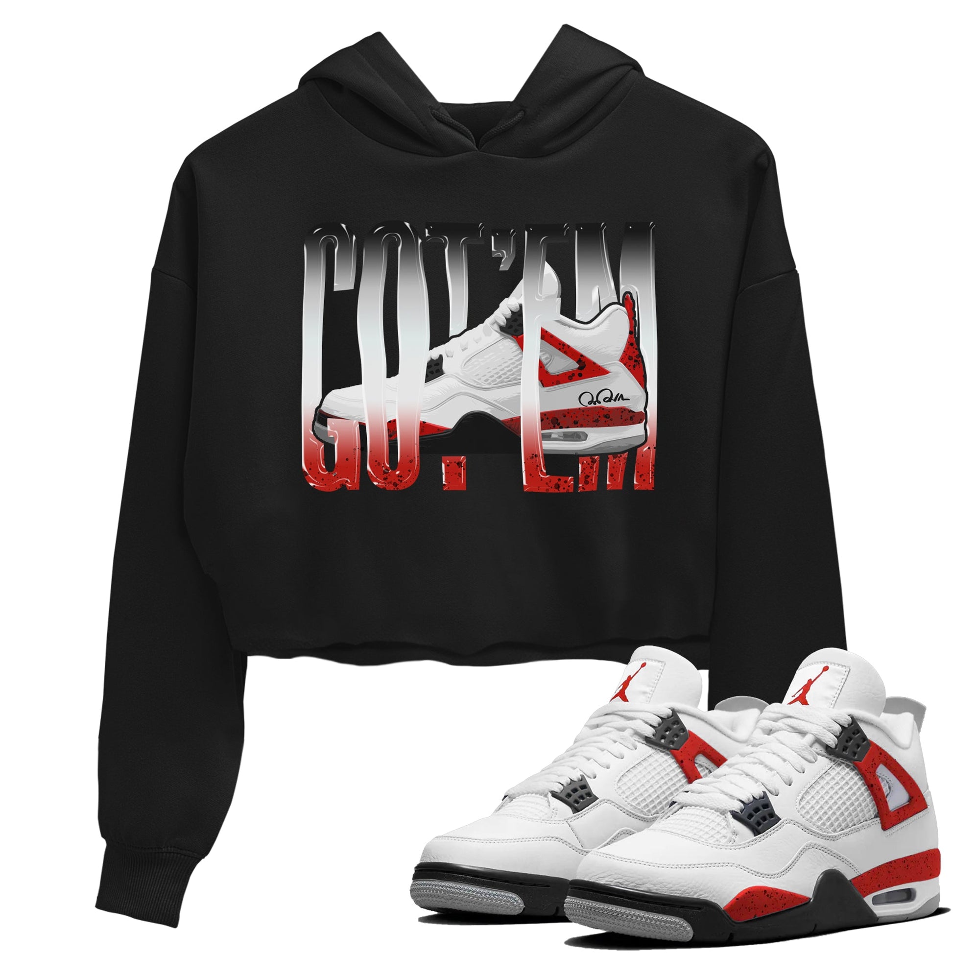 Air Jordan 4 Red Cement Sneaker Match Tees Wiggling Gotem Sneaker Tees AJ4 Retro OG Red Cement Sneaker Release Tees Women's Shirts Black 1