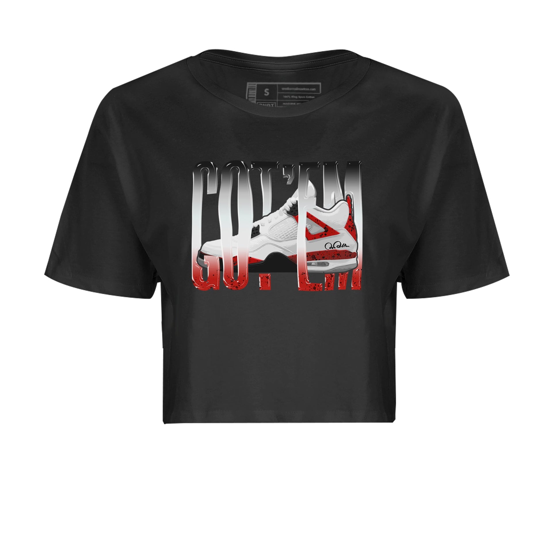 Air Jordan 4 Red Cement Sneaker Match Tees Wiggling Gotem Sneaker Tees AJ4 Retro OG Red Cement Sneaker Release Tees Women's Shirts Black 2