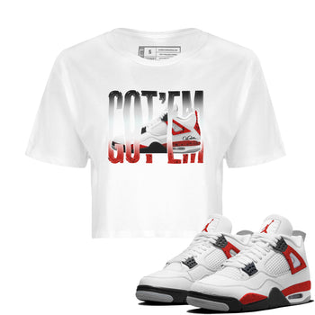 Air Jordan 4 Red Cement Sneaker Match Tees Wiggling Gotem Sneaker Tees AJ4 Retro OG Red Cement Sneaker Release Tees Women's Shirts White 1