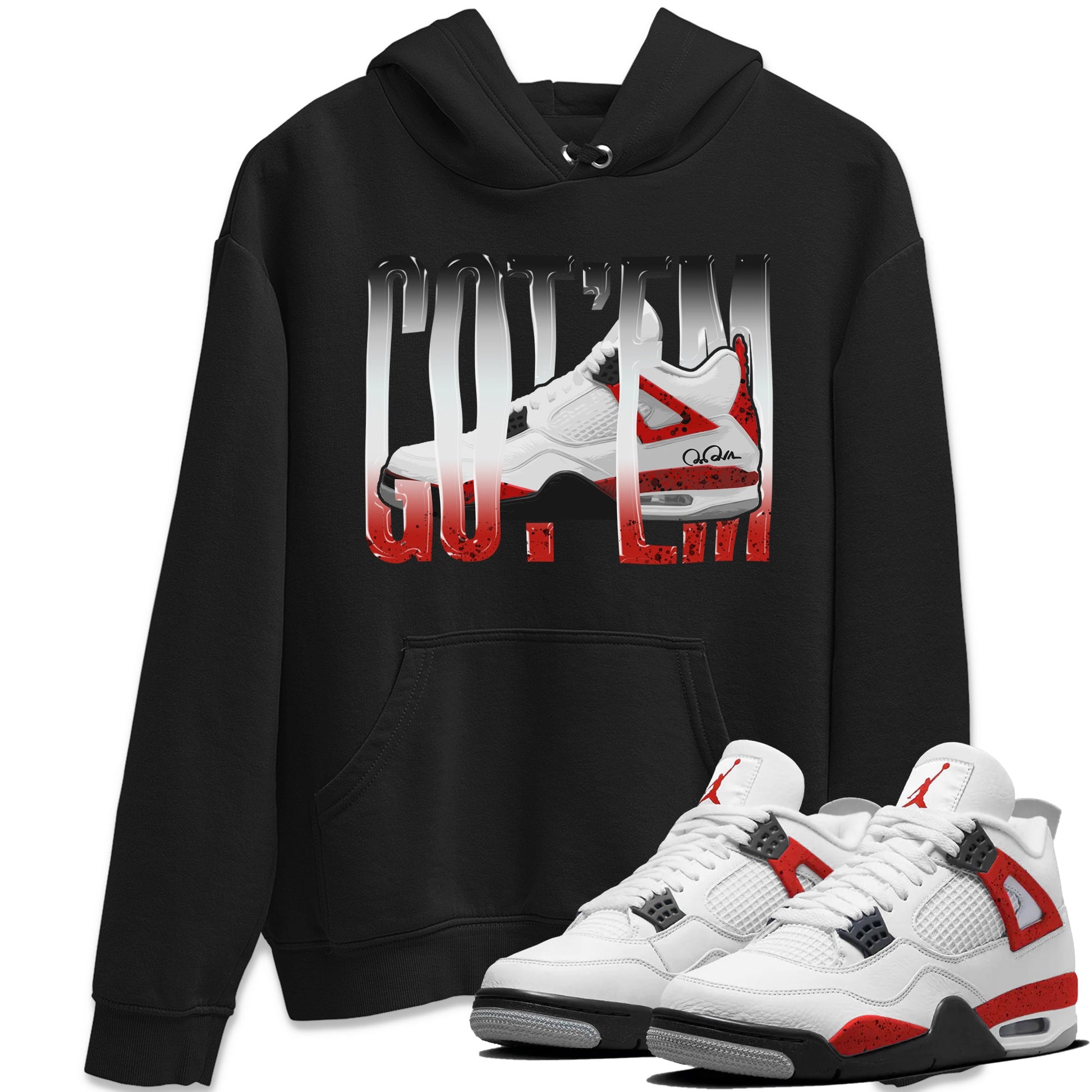 Air Jordan 4 Red Cement Sneaker Match Tees Wiggling Gotem Sneaker Tees AJ4 Retro OG Red Cement Sneaker Release Tees Unisex Shirts Black 1