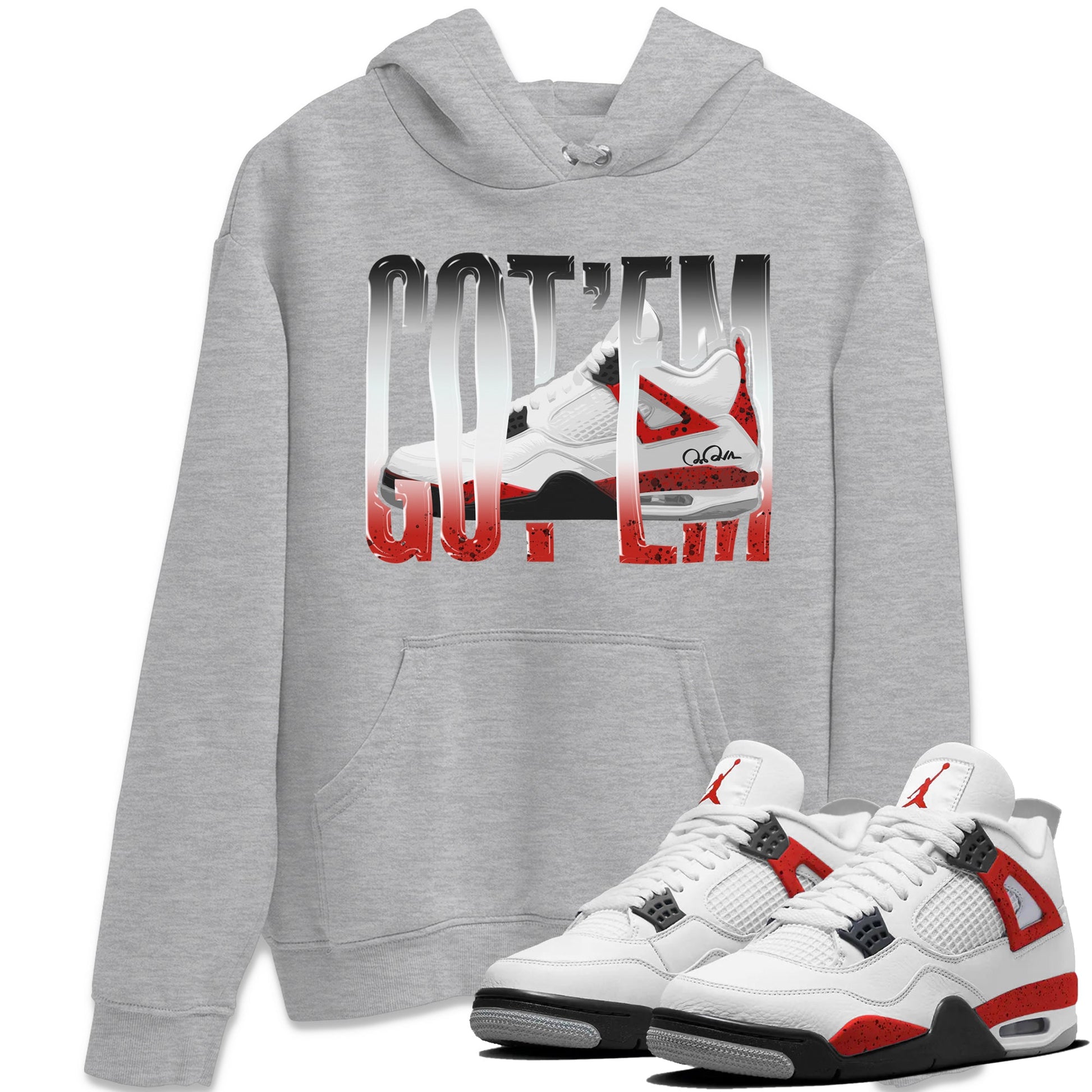 Air Jordan 4 Red Cement Sneaker Match Tees Wiggling Gotem Sneaker Tees AJ4 Retro OG Red Cement Sneaker Release Tees Unisex Shirts Heather Grey 1