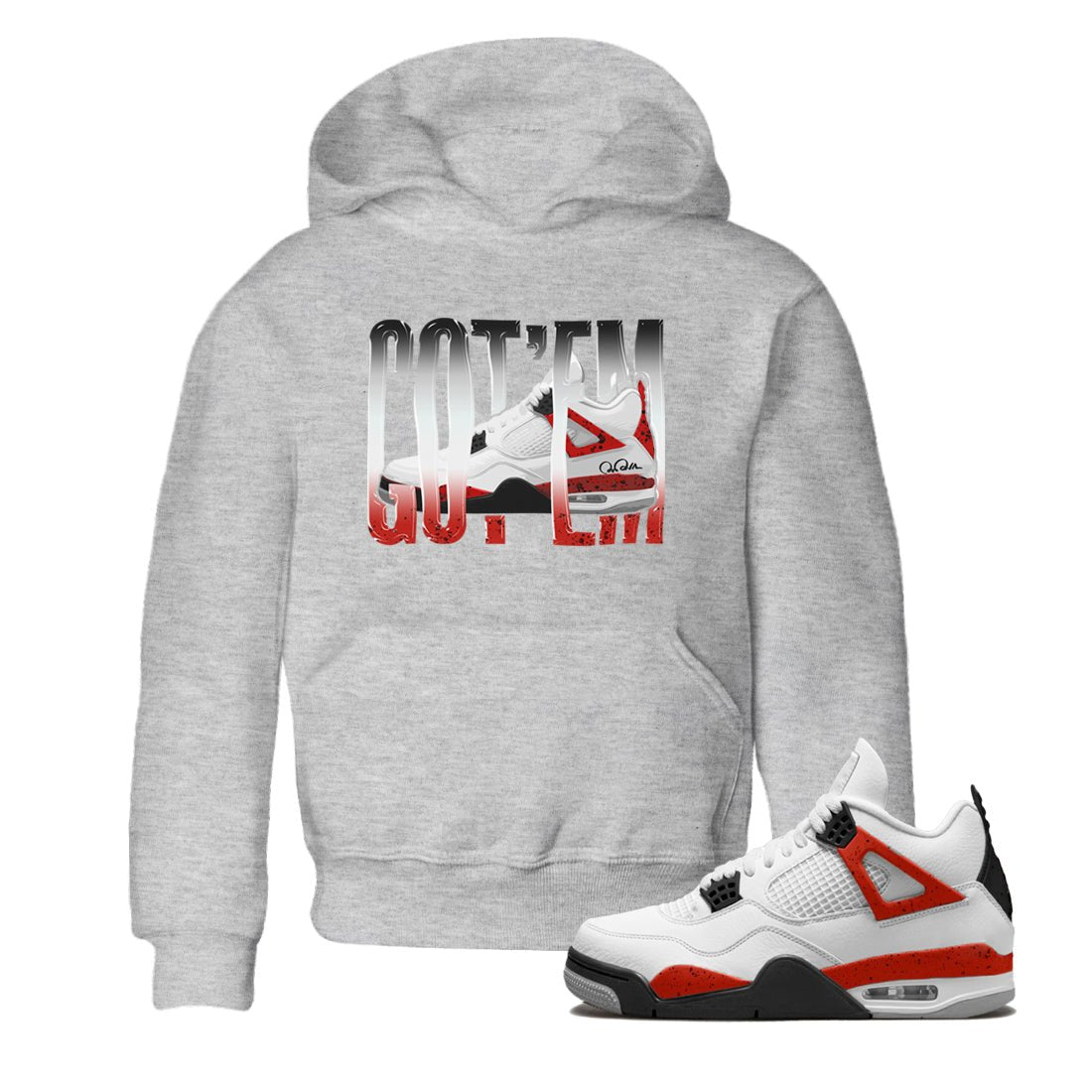 Air Jordan 4 Red Cement Sneaker Match Tees Wiggling Gotem Sneaker Tees AJ4 Retro OG Red Cement Sneaker Release Tees Kids Shirts Heather Grey 1