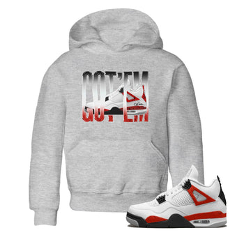 Air Jordan 4 Red Cement Sneaker Match Tees Wiggling Gotem Sneaker Tees AJ4 Retro OG Red Cement Sneaker Release Tees Kids Shirts Heather Grey 1