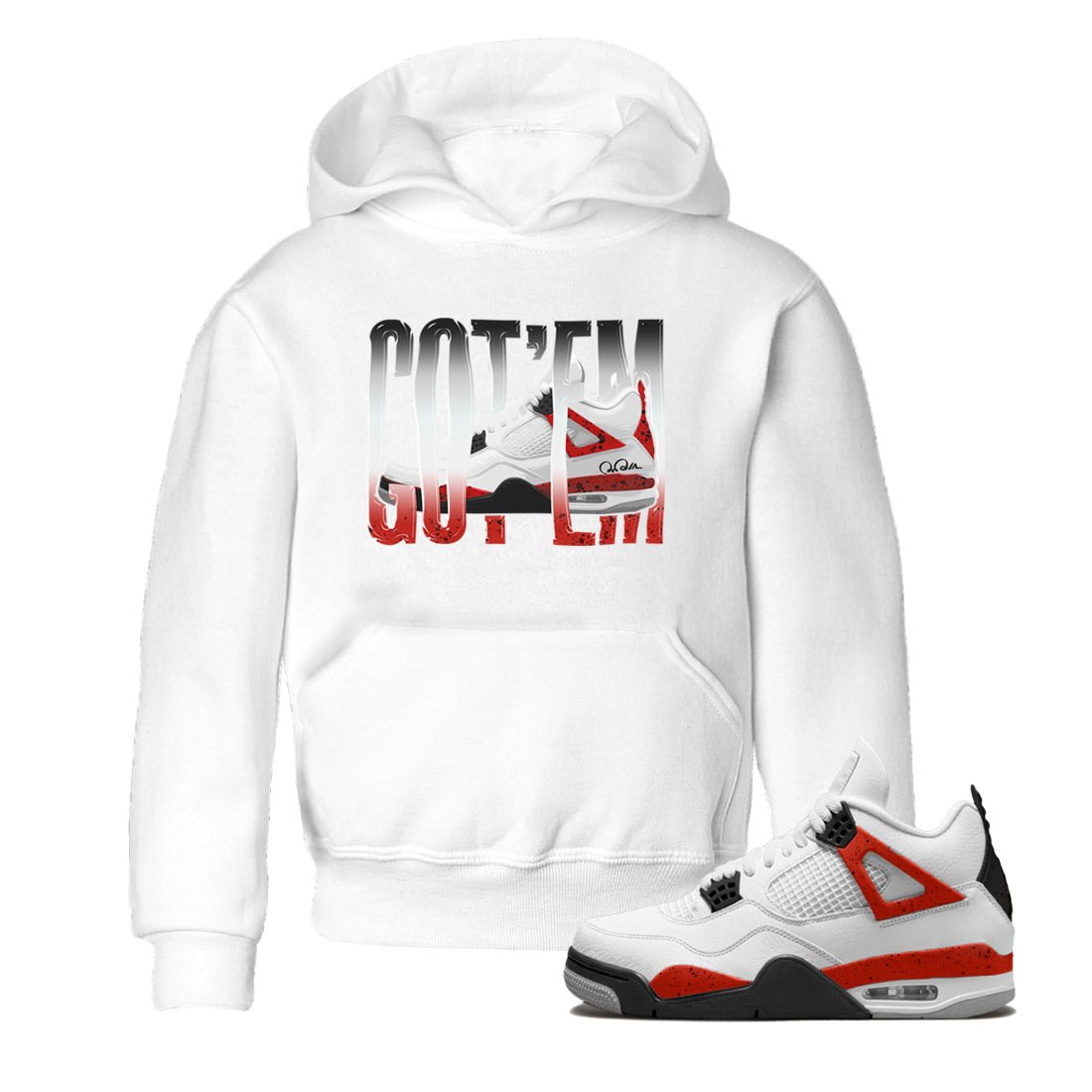 Air Jordan 4 Red Cement Sneaker Match Tees Wiggling Gotem Sneaker Tees AJ4 Retro OG Red Cement Sneaker Release Tees Kids Shirts White 1