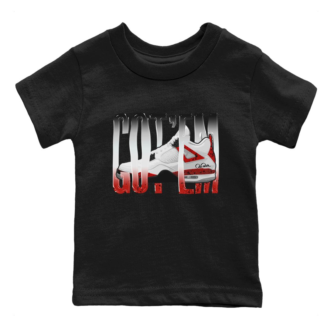 Air Jordan 4 Red Cement Sneaker Match Tees Wiggling Gotem Sneaker Tees AJ4 Retro OG Red Cement Sneaker Release Tees Kids Shirts Black 2