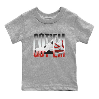 Air Jordan 4 Red Cement Sneaker Match Tees Wiggling Gotem Sneaker Tees AJ4 Retro OG Red Cement Sneaker Release Tees Kids Shirts Heather Grey 2