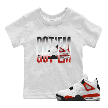 Air Jordan 4 Red Cement Sneaker Match Tees Wiggling Gotem Sneaker Tees AJ4 Retro OG Red Cement Sneaker Release Tees Kids Shirts White 1
