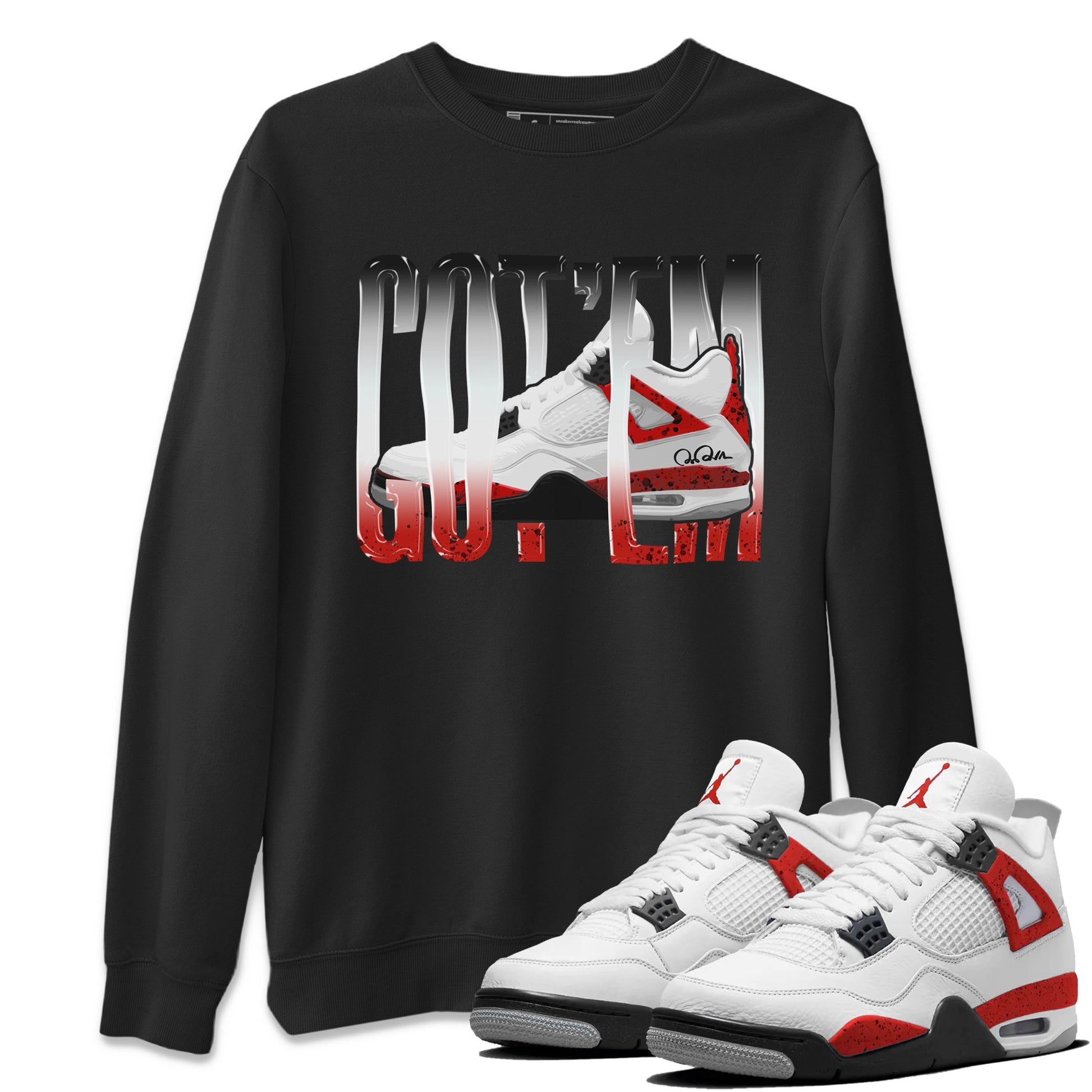 Air Jordan 4 Red Cement Sneaker Match Tees Wiggling Gotem Sneaker Tees AJ4 Retro OG Red Cement Sneaker Release Tees Unisex Shirts Black 1