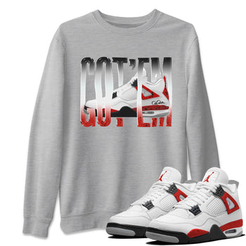 Air Jordan 4 Red Cement Sneaker Match Tees Wiggling Gotem Sneaker Tees AJ4 Retro OG Red Cement Sneaker Release Tees Unisex Shirts Heather Grey 1