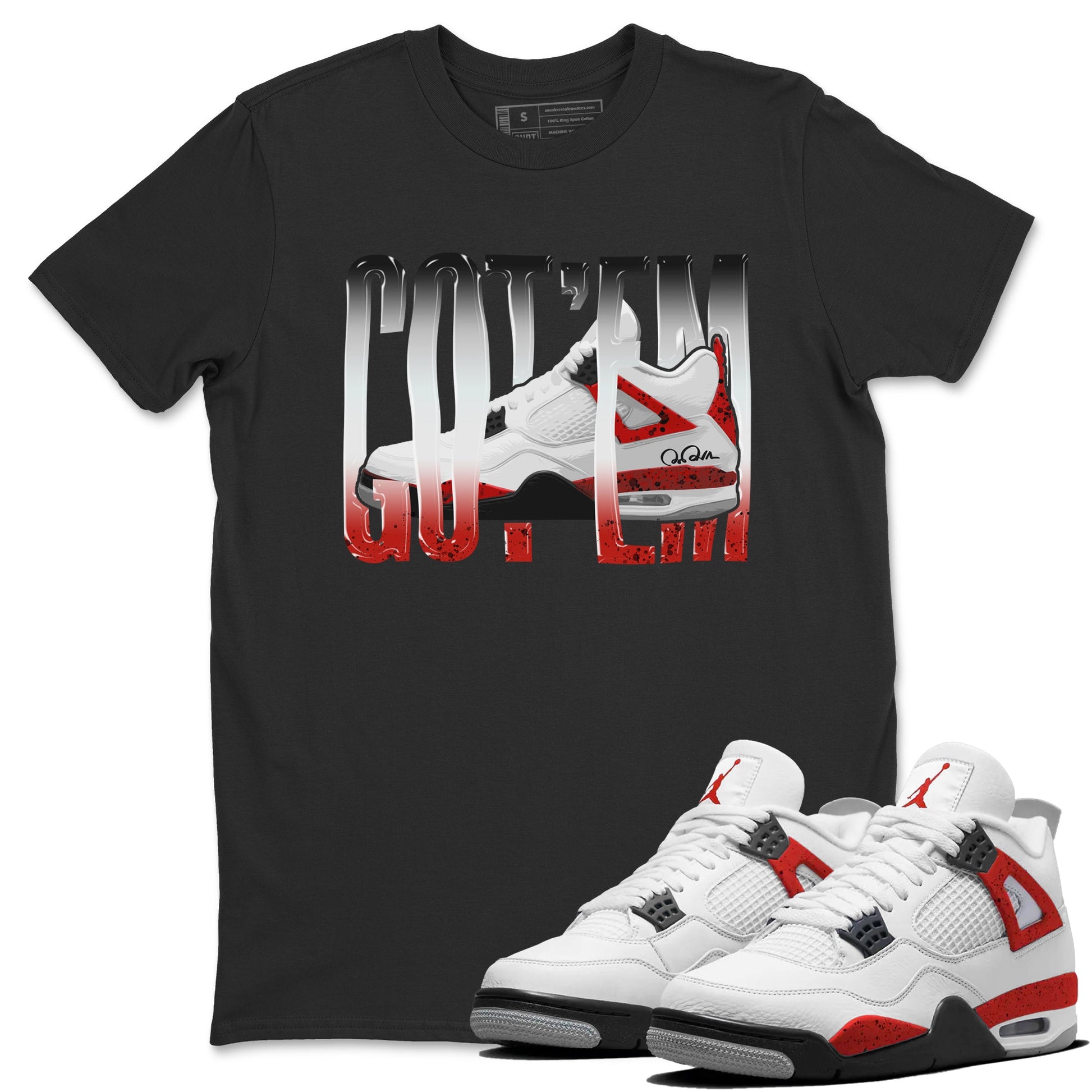 Air Jordan 4 Red Cement Sneaker Match Tees Wiggling Gotem Sneaker Tees AJ4 Retro OG Red Cement Sneaker Release Tees Unisex Shirts Black 1