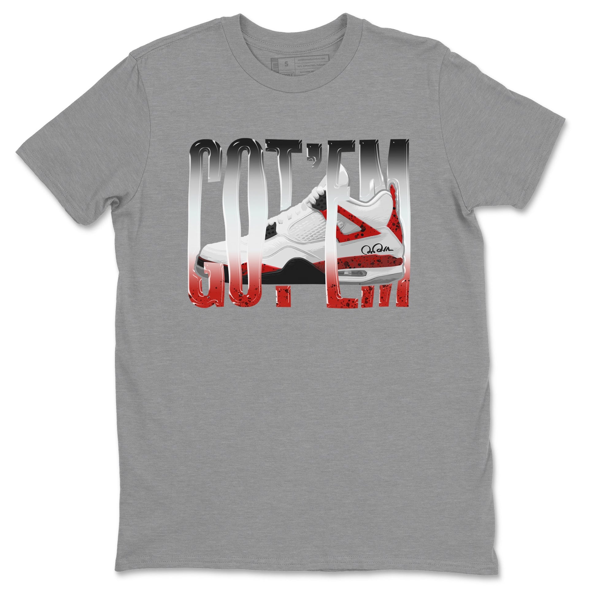 Air Jordan 4 Red Cement Sneaker Match Tees Wiggling Gotem Sneaker Tees AJ4 Retro OG Red Cement Sneaker Release Tees Unisex Shirts Heather Grey 2