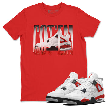 Air Jordan 4 Red Cement Sneaker Match Tees Wiggling Gotem Sneaker Tees AJ4 Retro OG Red Cement Sneaker Release Tees Unisex Shirts Red 1