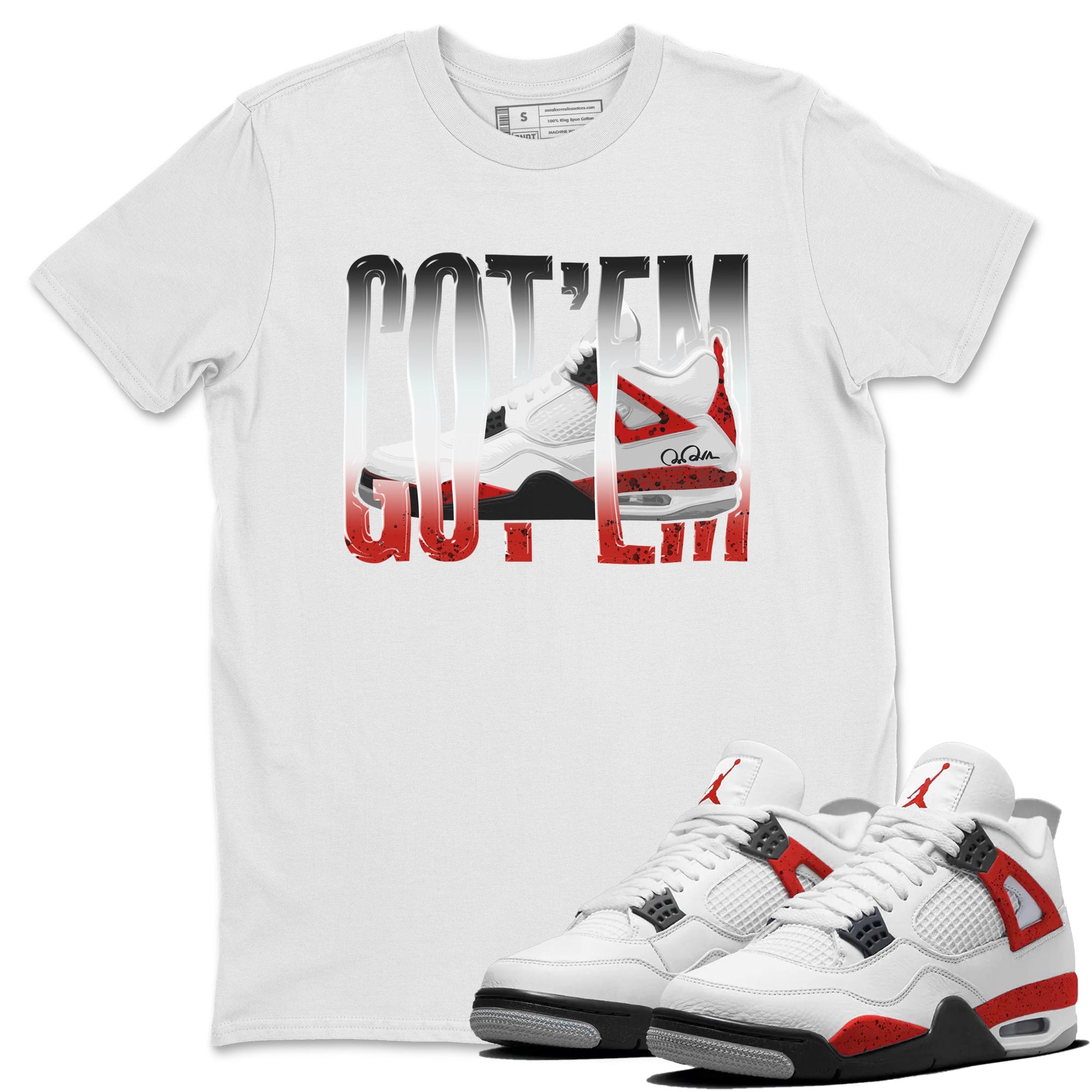 Air Jordan 4 Red Cement Sneaker Match Tees Wiggling Gotem Sneaker Tees AJ4 Retro OG Red Cement Sneaker Release Tees Unisex Shirts White 1