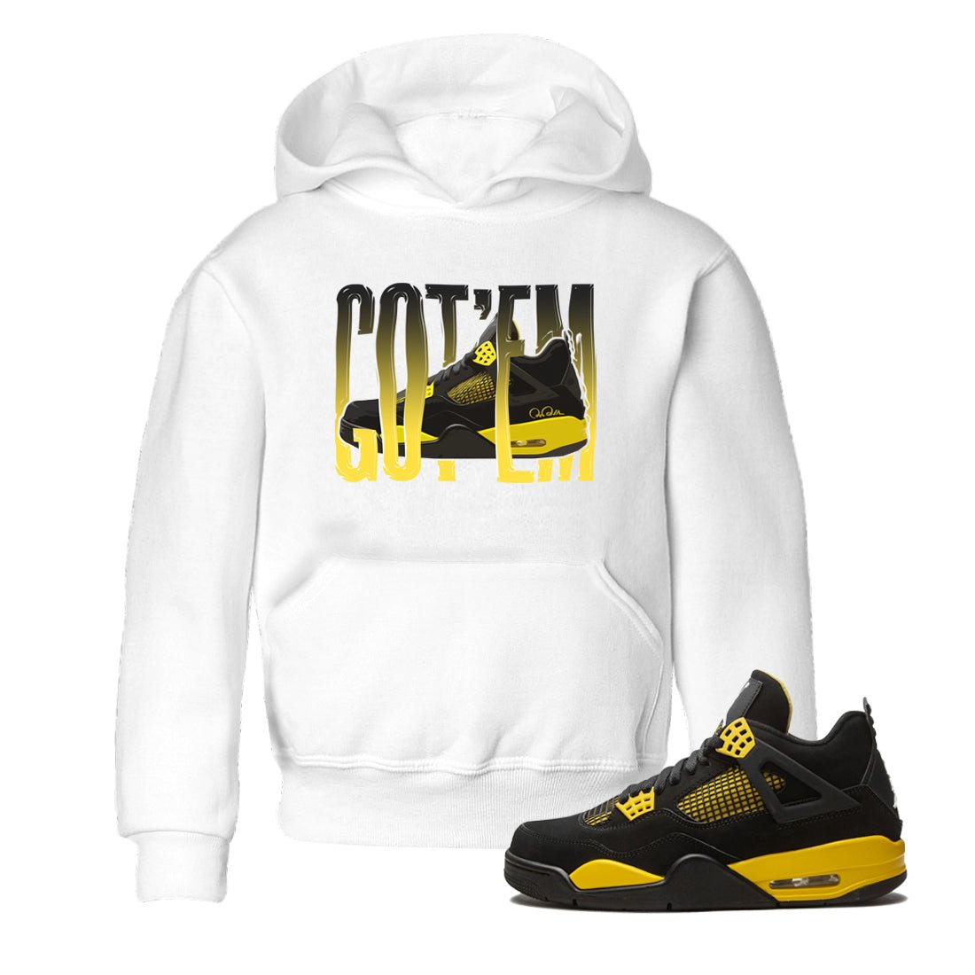 Air Jordan 4 Thunder Sneaker Match Tees Wiggling gotem Sneaker Tees AJ4 Thunder Jumpman Sneaker Release Tees Kids Shirts White 1