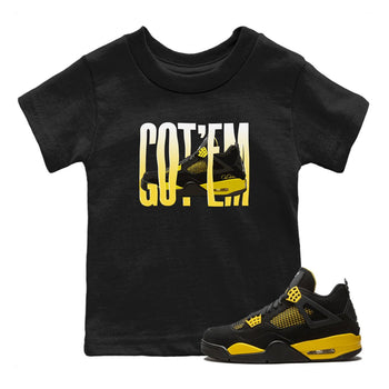 Air Jordan 4 Thunder Sneaker Match Tees Wiggling gotem Sneaker Tees AJ4 Thunder Jumpman Sneaker Release Tees Kids Shirts Black 1