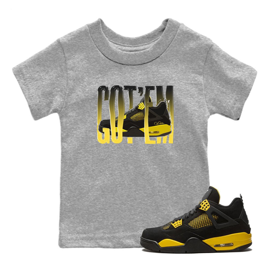 Air Jordan 4 Thunder Wiggling gotem Baby and Kids Sneaker Tees AJ4 Thunder JumpmanKids Sneaker Tees Size Chart