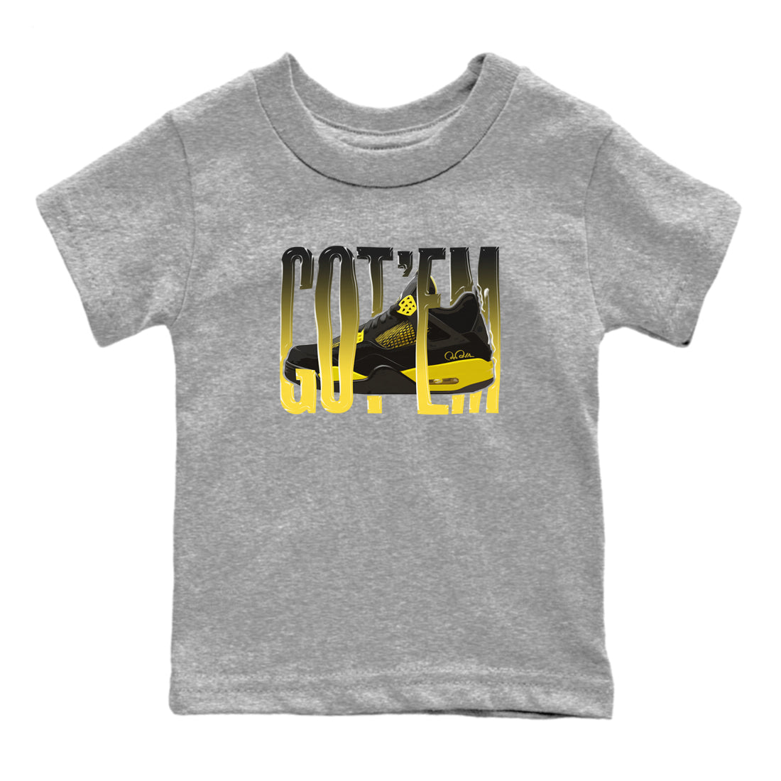 Air Jordan 4 Thunder Sneaker Match Tees Wiggling gotem Sneaker Tees AJ4 Thunder Jumpman Sneaker Release Tees Kids Shirts Heather Grey 2