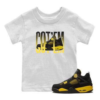 Air Jordan 4 Thunder Sneaker Match Tees Wiggling gotem Sneaker Tees AJ4 Thunder Jumpman Sneaker Release Tees Kids Shirts White 1