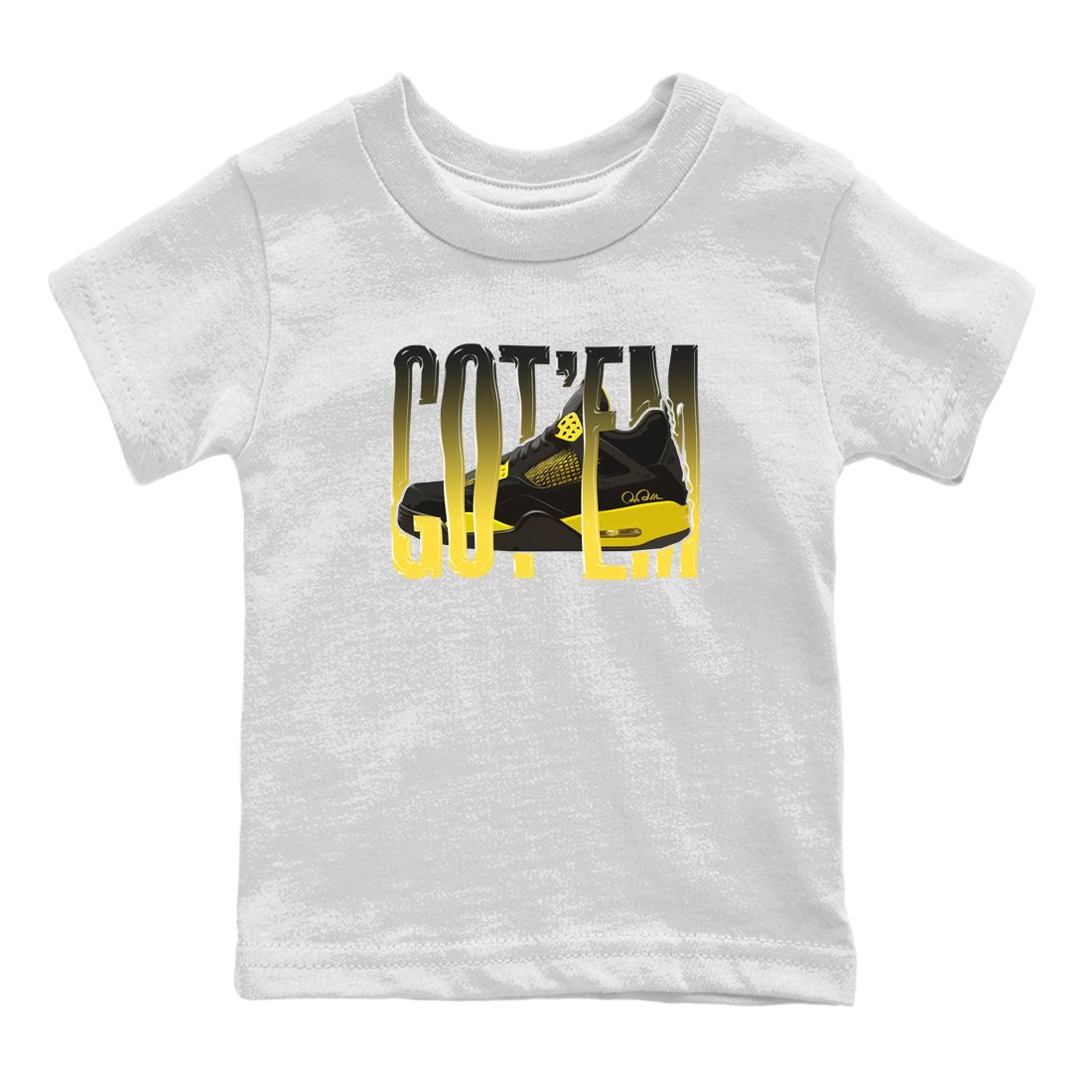 Air Jordan 4 Thunder Sneaker Match Tees Wiggling gotem Sneaker Tees AJ4 Thunder Jumpman Sneaker Release Tees Kids Shirts White 2