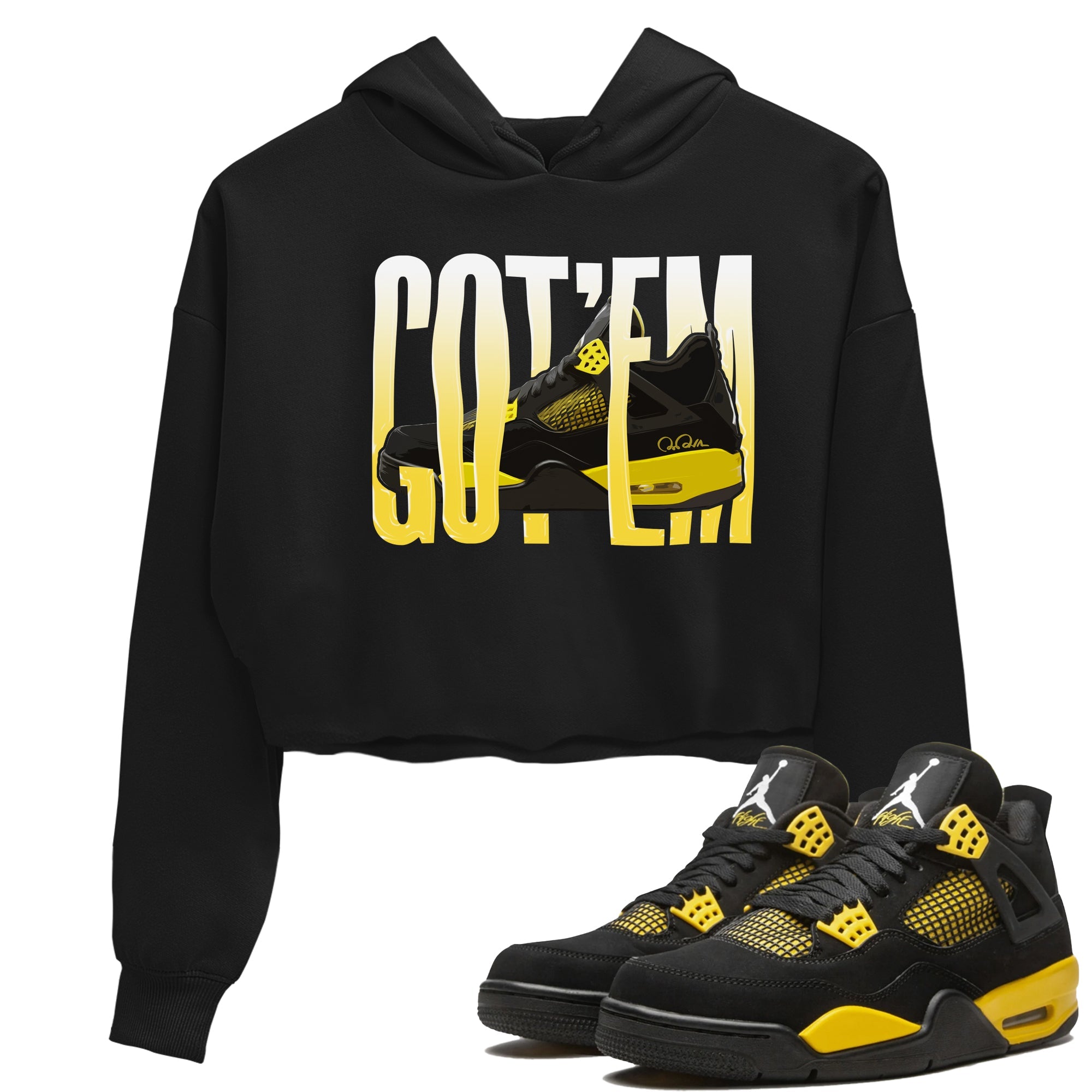 Air Jordan 4 Thunder Sneaker Match Tees Wiggling gotem Sneaker Tees AJ4 Thunder Jumpman Sneaker Release Tees Women's Shirts Black 1