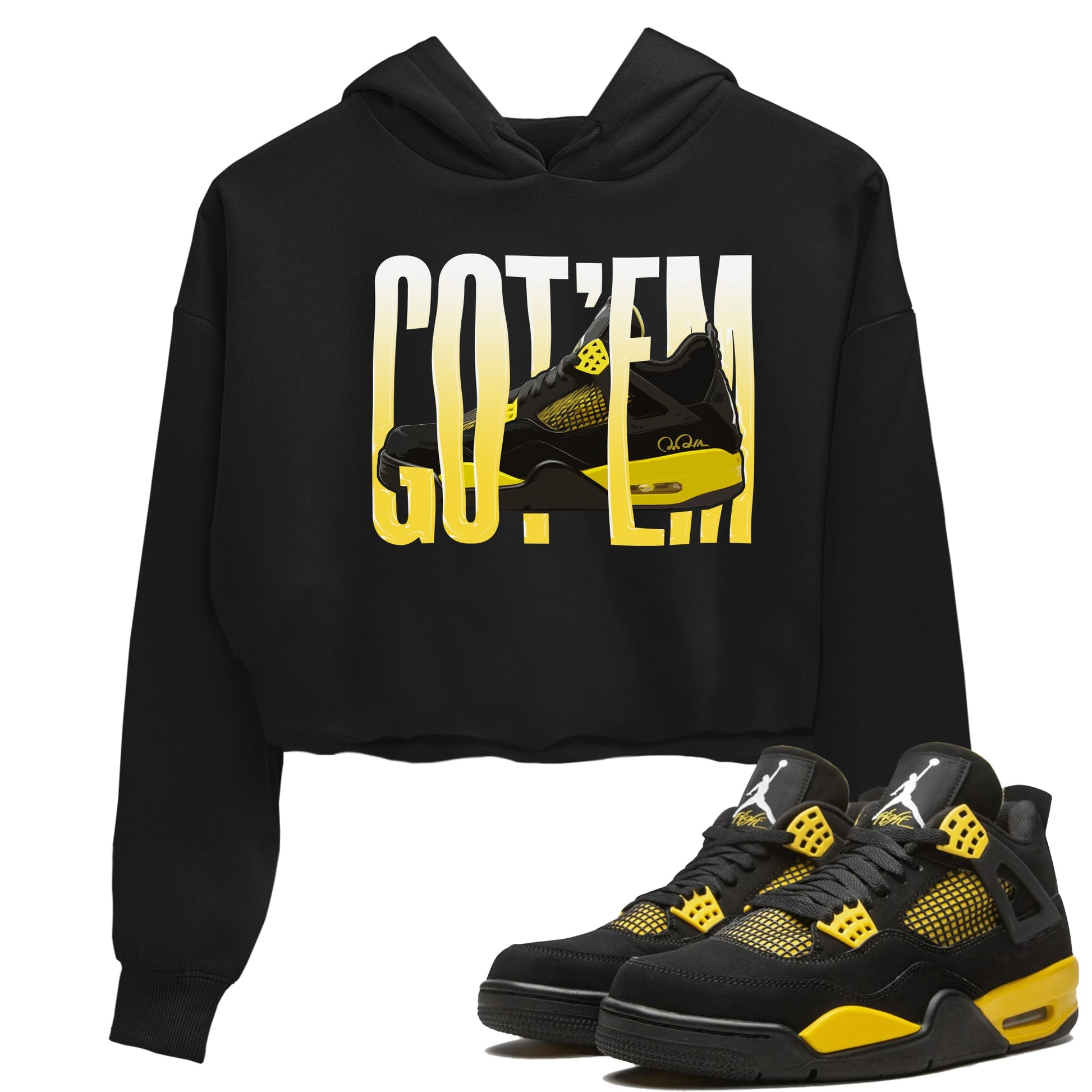 Air Jordan 4 Thunder Sneaker Match Tees Wiggling gotem Sneaker Tees AJ4 Thunder Jumpman Sneaker Release Tees Women's Shirts Black 1