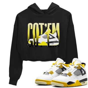 AJ4 Vivid Sulfur shirt to match jordans Wiggling Gotem sneaker tees Air Jordan 4 Vivid Sulfur SNRT Sneaker Release Tees Black 1 crop length shirt