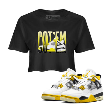 AJ4 Vivid Sulfur shirt to match jordans Wiggling Gotem sneaker tees Air Jordan 4 Vivid Sulfur SNRT Sneaker Release Tees Black 1 crop length shirt