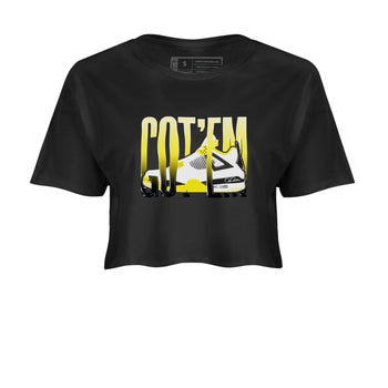AJ4 Vivid Sulfur shirt to match jordans Wiggling Gotem sneaker tees Air Jordan 4 Vivid Sulfur SNRT Sneaker Release Tees Black 2 crop length shirt